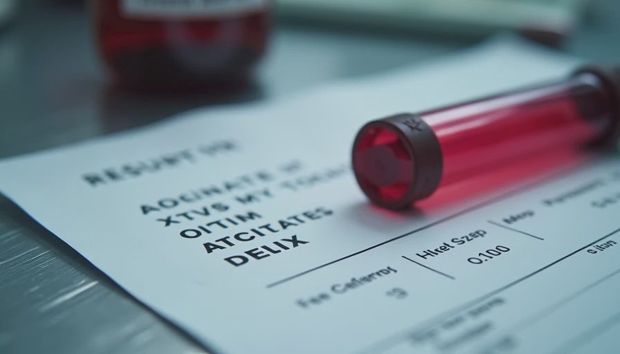 Vaccine vial, blood tube and titer lab report on a stainless-steel exam table