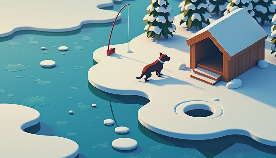 Visual context for ice fishing with dog